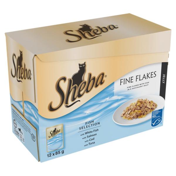 Sheba Pouch Fine Flakes Fish Sel in Jelly (12Pk) 85g