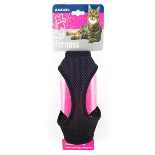 Ancol Cat Harness Soft Nylon Black Medium